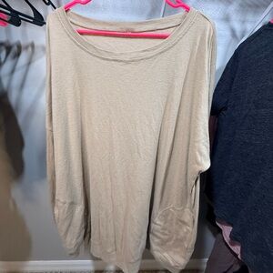 Casual Beige Long Sleeve Women's Top with Pockets